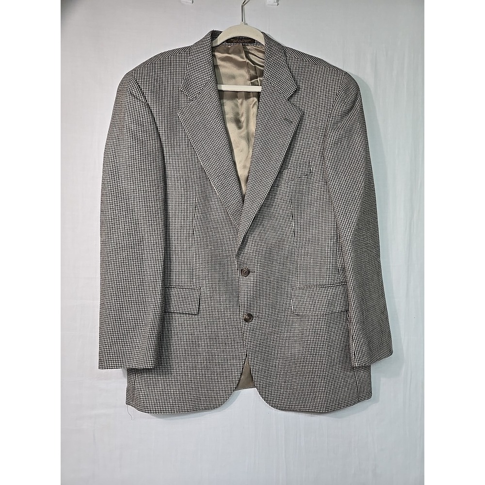 Vtg Chaps Ralph Lauren Men's 42R Beige Houndstooth Wool Blazer Sport Coat Canada